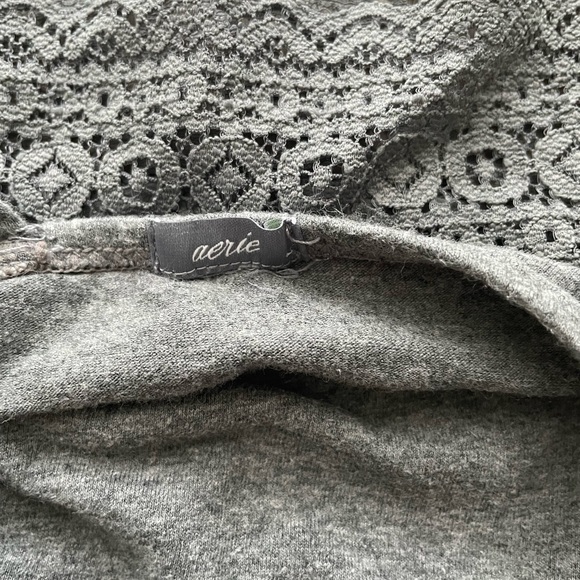 Aerie Grey Terry Lace Trimmed Cotton Blend Bralette - Picture 5 of 6